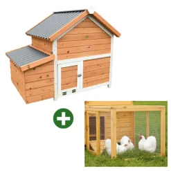 Kit Poulailler 3 poules Bois Confort toit plastique + Enclos*Ducatillon Outlet