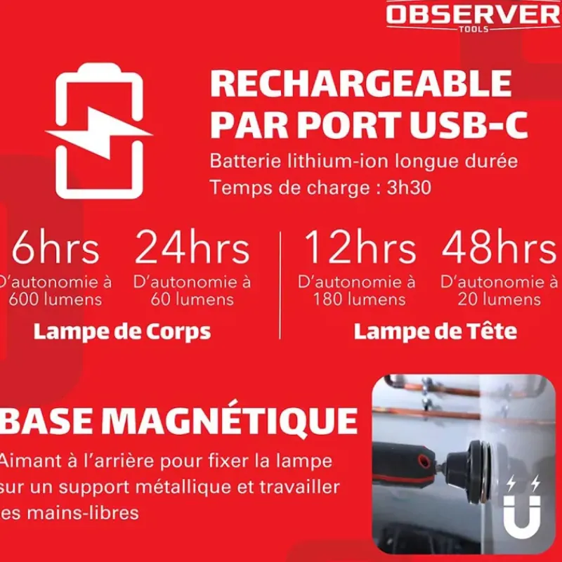 Lampe d'inspection LED flexible OBSERVER - 600 Lumens - USB-C - IP54*Observer Tools Sale