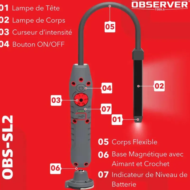 Lampe d'inspection LED flexible OBSERVER - 600 Lumens - USB-C - IP54*Observer Tools Sale