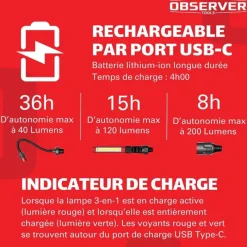 Lampe 3-en-1 OBSERVER - Torche, Barre d'Inspection & Tête Flexible 1000 Lumens*Observer Tools Online