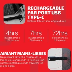 Lampe Torche Multifonction Observer Noire - 1200 Lumens*Observer Tools New