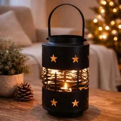 Lanterne fer noir 14,5x12,5x20cm poignée intégrée 350g* Outlet