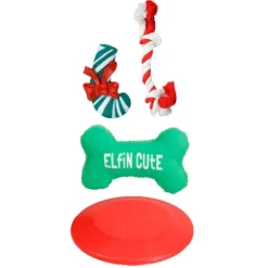 Lot 4 Jouets Noël Chien Peluche Pain d'Épice Corde Disque Vol* Clearance