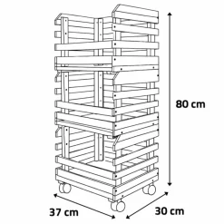 Lot de 3 caisses à fruits et légumes en bois de pin sur roulettes - 37x30x80 cm* Online