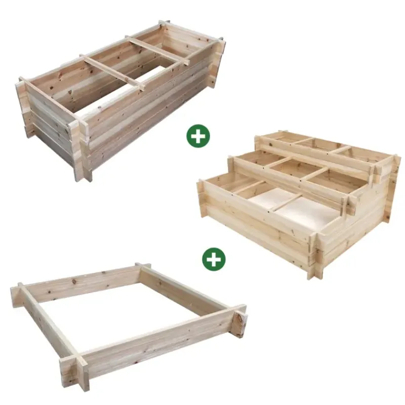 Lot de 3 carrés potager bois de sapin avec géotextile* Best
