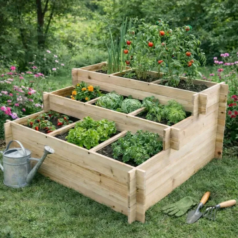 Lot de 3 carrés potager bois de sapin avec géotextile* Best