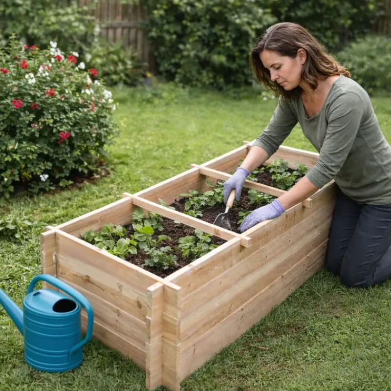 Lot de 3 carrés potager bois de sapin avec géotextile* Best
