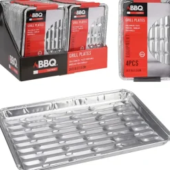 Lot de 4 plateaux en aluminium pour barbecue - 24x16x1,5 cm*