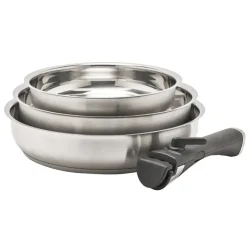 Lot de 3 Poêles acier inoxydable diamètres 20, 24 et 26 cm*Pradel France Discount