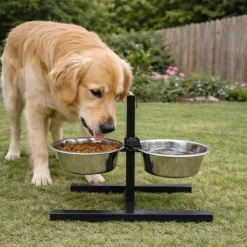 Mangeoire chien sur pied réglable + 2 gamelles Ø de 19 cm*