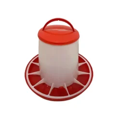 Mangeoire plastique avec poignée 6 kg pour volailles - Rouge et blanc* Online