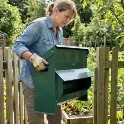 Mangeoire trémie galvanisée verte anti gaspillage 20 kg* Clearance