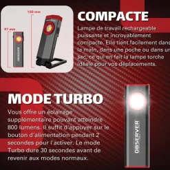 OBSERVER - Lampe de travail SLIM ultra compacte 800 Lumens*Observer Tools