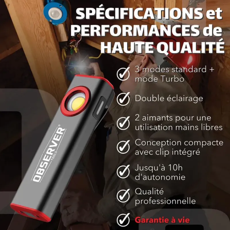 OBSERVER - Lampe de travail SLIM ultra compacte 800 Lumens*Observer Tools