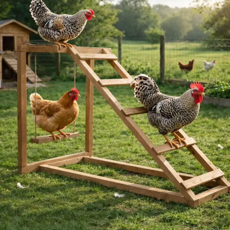 Perchoir poules en bois 1 échelle avec balançoire* Best