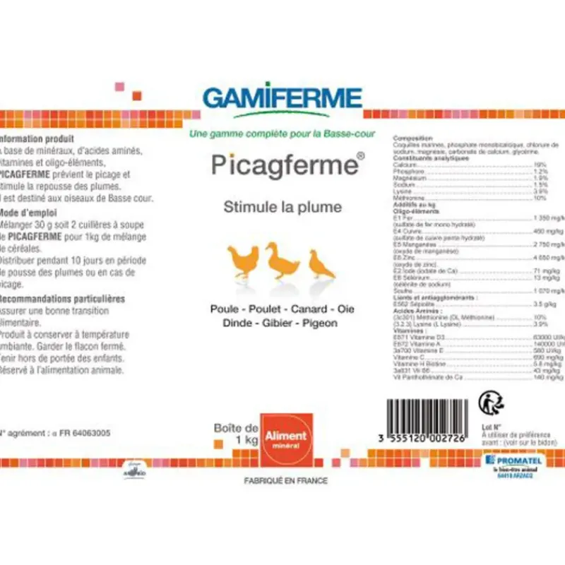 Picagferme, aliment minéral volaille 1kg -*Gamiferme Best