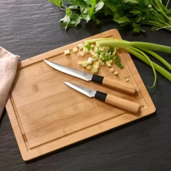 Planche à découper + 2 couteaux inox 3cr14 12,7cm et 7,6cm*Pradel France