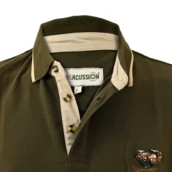 Polo brodé sanglier manches courtes coton piqué kaki S à 3XL*Percussion Sale