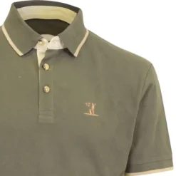 Polo brodé sanglier manches courtes coton piqué kaki S à 3XL*Percussion Sale