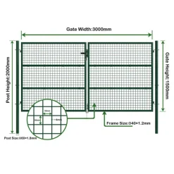 Portail 2 vantaux grillagé 3x1,5m - Maille 50mm - Vert* Hot