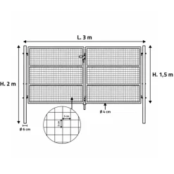 Portail 2 vantaux grillagé 3x1,5m - Maille 50mm - Vert* Hot