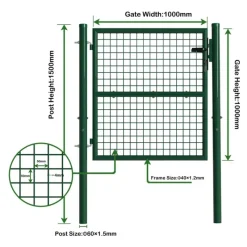Portillon grillagé 1x1m maille 50mm vert avec serrure et poignées* New