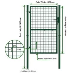 Portillon grillagé 1x1,5m maille 50mm vert avec serrure* Best