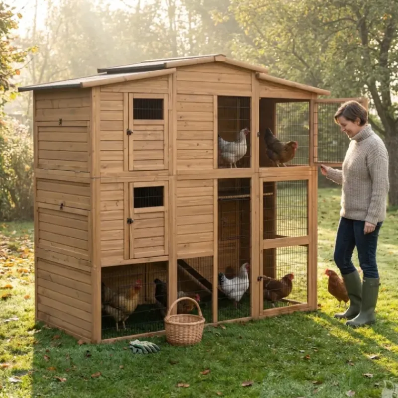 Poulailler Bois 2 étages 10-15 poules 222X115 X200 cm sol PVC*