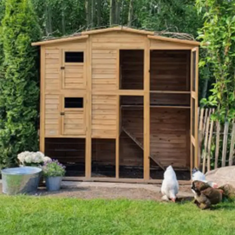 Poulailler Bois 2 étages 10-15 poules 222X115 X200 cm sol PVC*