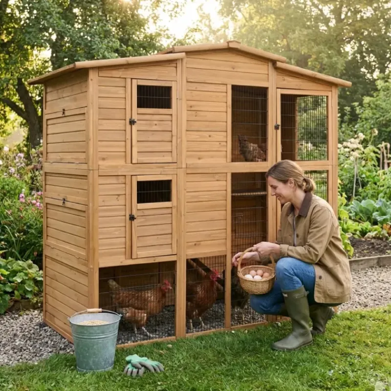 Poulailler Bois 2 étages 10-15 poules 222X115 X200 cm sol PVC*