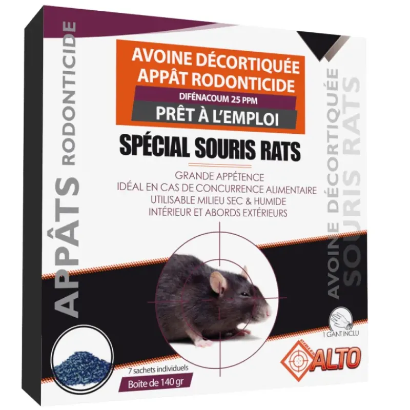 Raticide / souricide avoine 140g brodifacoum ou difénacoum* Discount