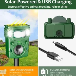 Répulsif Électronique à Ultrasons et Flash Anti-Nuisibles - Portée 8m - Solaire/USB* Sale