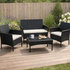 Salon de jardin 4 pièces résine tressée noir* Hot