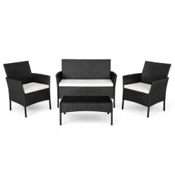 Salon de jardin 4 pièces résine tressée noir* Hot