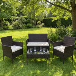 Salon de jardin 4 pièces résine tressée marron* Hot