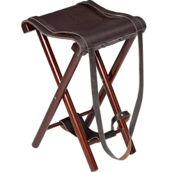 Siège de battue 4 pieds en bois et cuir - Hauteur 65 cm* Clearance
