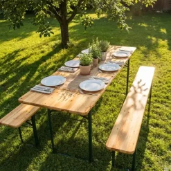 Table Extérieure en Pin Massif 177 cm avec 2 Bancs Bois / métal* Discount