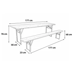 Table Extérieure en Pin Massif 177 cm avec 2 Bancs Bois / métal* Discount