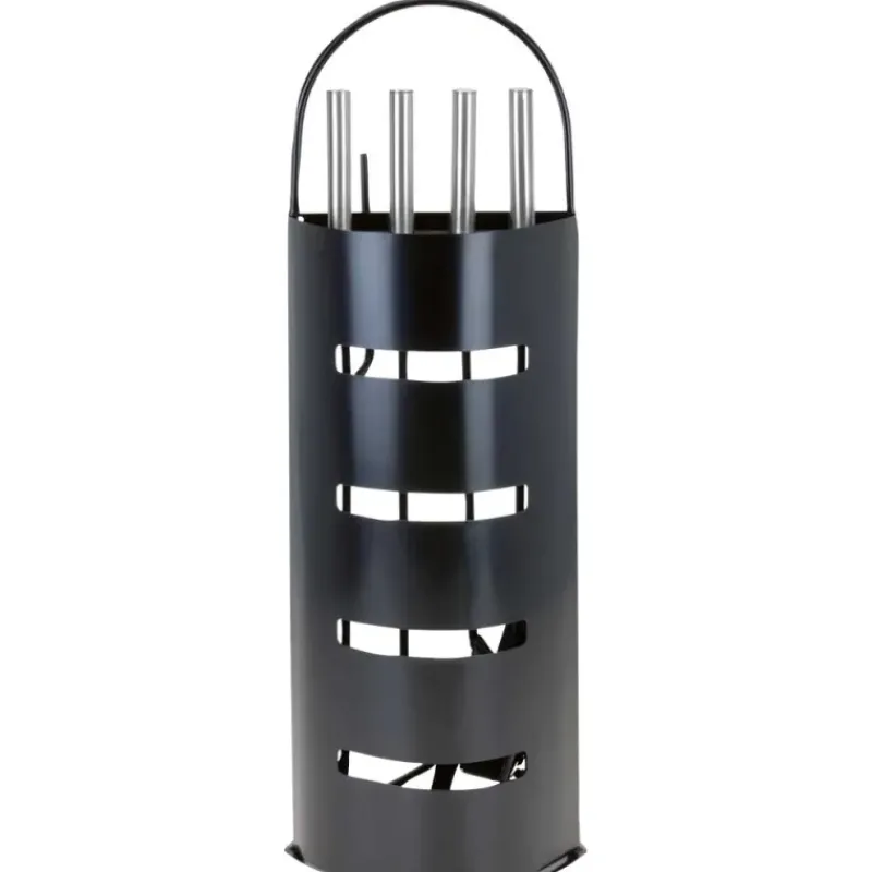 Valet de cheminée métal noir 5 pièces Outils feu bois 65 cm* New