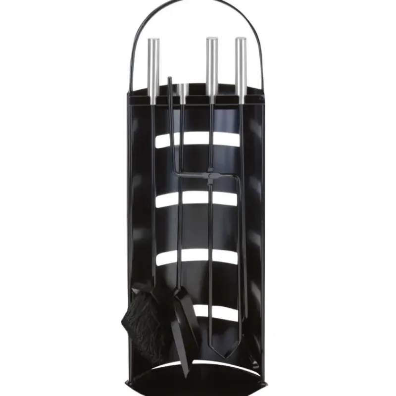 Valet de cheminée métal noir 5 pièces Outils feu bois 65 cm* New