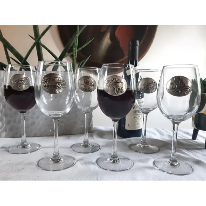 Verres à vin 360 ml décor étain relief de gibiers 6 pièces* Sale